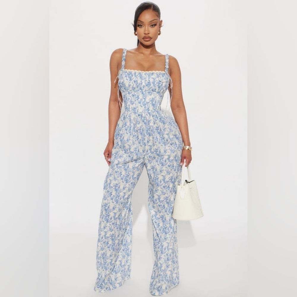 Fashion Nova Blue Floral Jumpsuit NWOT